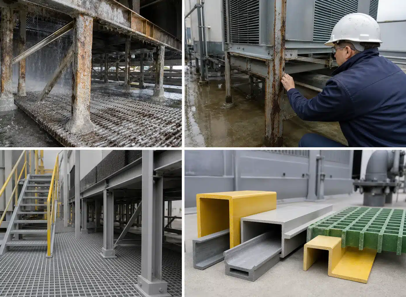 Representative cooling tower and HVAC deterioration risks with FRP application references