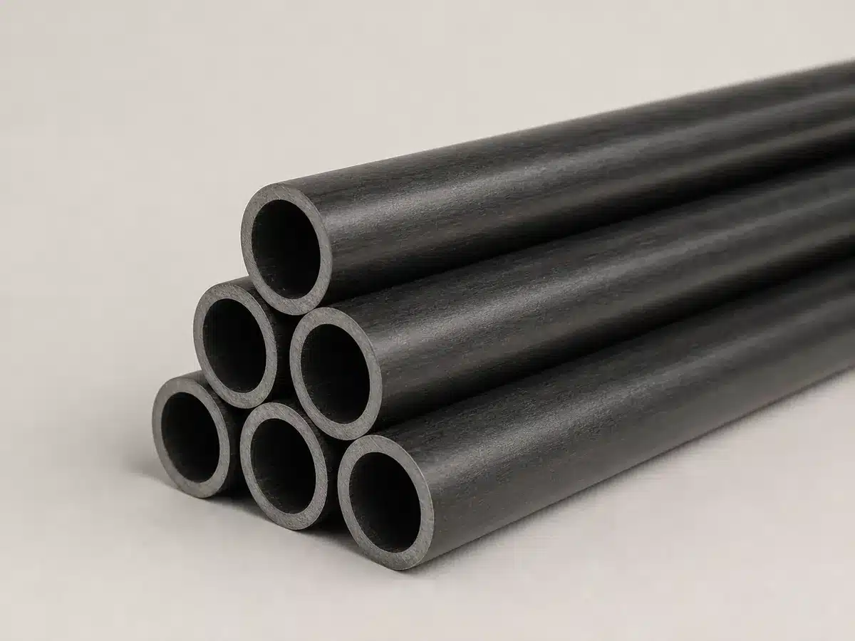 Illustrative charcoal pultruded FRP round tubes with hollow cross-sections