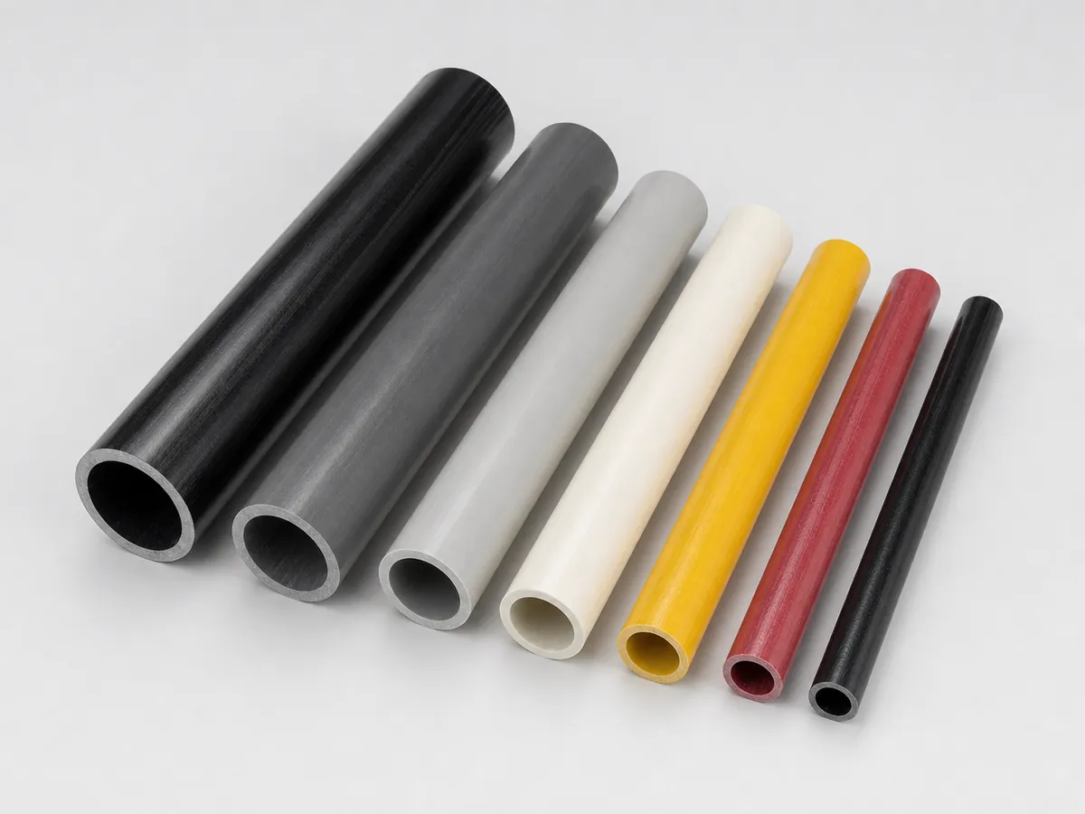 Illustrative pultruded FRP round tubes in several colors and diameters