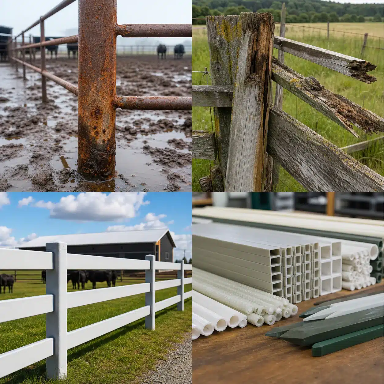 Representative livestock fencing material deterioration and FRP profile applications