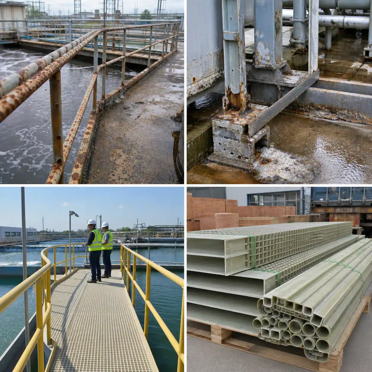 Corroded water treatment access structures and representative FRP replacements